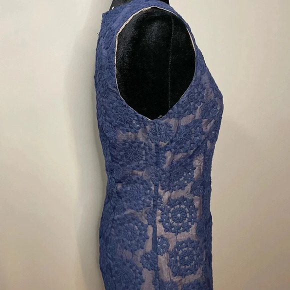 Blu Pepper Navy Blue Dress with Embroidered Mesh Fabric and Nude Underlay - Picture 5 of 12